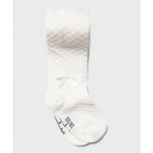 Collant chaud en maille fantaisie avec noeud bébé fille - LuluCastagnette - 18/20 - ecru - LULUCASTAGNETTE