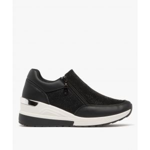 Baskets femme compensées à double zip avec strass - 39 - noir standard - GEMO