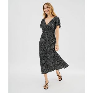 Robe longue cache-c&oelig;ur en maille souple femme - M - noir - GEMO