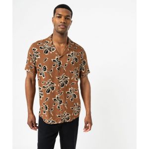 Chemise manches courtes et col cubain en viscose fleurie homme - GEMO