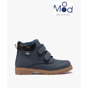 Boots gar&ccedil;on unies avec col fourr&eacute; et &agrave; scratch - MOD8 - 35 - bleu fonce - MOD8