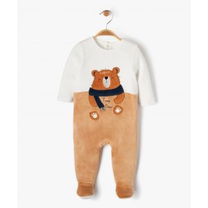 Pyjama velours à motif ouverture pont-dos bébé - 18M - marron standard - GEMO