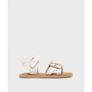 Sandales en cuir avec fleurs en relief clout&eacute;es fille- Lovely Wings - 26 - blanc standard - GEMO
