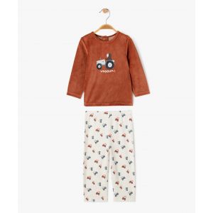 Pyjama 2 pièces en velours avec motifs tracteurs bébé garçon - 12M - marron standard - GEMO