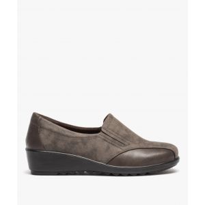 Mocassins confort bi-matières avec semelle compensée femme - 42 - taupe - G'FLEX
