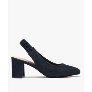 Escarpins à talon en toile denim avec bride arrière femme - Valentina Baldano - 36 - bleu fonce - VALENTINA BALDA