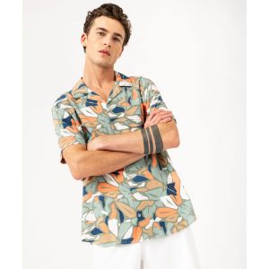 Chemise manches courtes et col cubain en viscose imprimée homme - GEMO