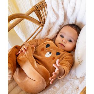 Pyjama dors-bien en velours fermeture devant b&eacute;b&eacute; - 6M - marron standard - GEMO