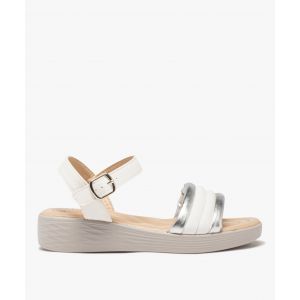 Sandales à brides fantaisie et talon compensé texturé femme - Hobiz - 39 - blanc standard - HOBIZ