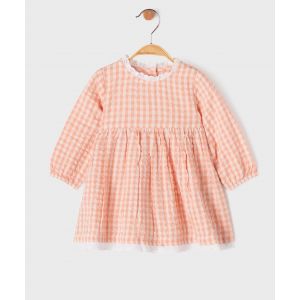 Robe &agrave; motif vichy et dentelle b&eacute;b&eacute; fille - 1M - rose - GEMO