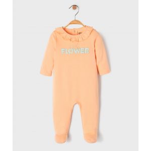 Pyjama dors bien en jersey &agrave; col volant&eacute; et pont-dos pressionn&eacute; b&eacute;b&eacute; - 1M - orange vif - GEMO