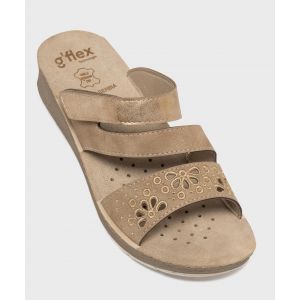 Mules confort &agrave; brides fantaisie avec scratch femme - 40 - beige standard - G'FLEX