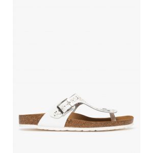 Mules femme en cuir avec bride entre-doigts ajourée style casual - 36 - blanc standard - GEMO