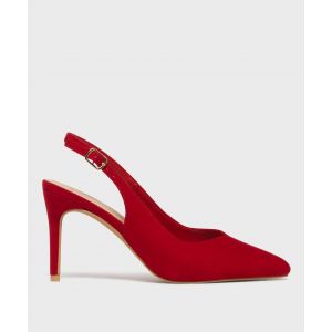 Escarpins slingbacks en su&eacute;dine &agrave; talon aiguille et bout pointu femme - Valentina Baldano - 35 - rouge standard - VALENTINA BALDA