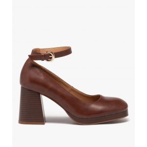 Escarpins femme unis à talon carré avec bride cheville - 39 - marron standard - GEMO