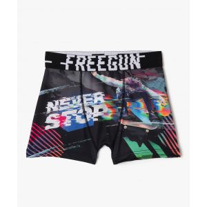 Boxer microfibre seconde peau imprimée garçon - Freegun - 14/16A - noir - FREEGUN