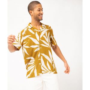 Chemise manches courtes &agrave; motif exotique en viscose homme - S - ocre - GEMO