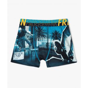 Boxer en microfibre à motifs skate garçon - Freegun - 12/14A - bleu - FREEGUN