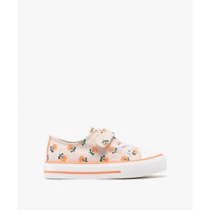 Baskets en toile fleurie avec embout gomme fille - 25 - orange clair - GEMO