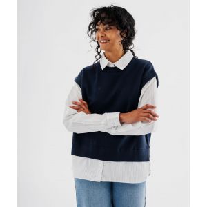 Pull sans manches et chemise 2 en 1 femme - L - bleu standard - GEMO