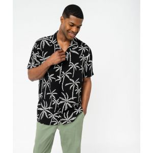 Chemise manches courtes et col cubain en viscose à motif palmiers homme - GEMO