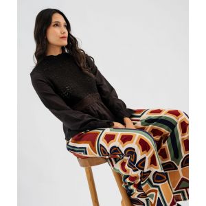 Pull effet 2-en-1 à manches chemise femme - L - marron - GEMO