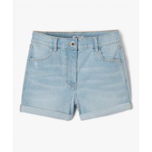 Short fille en jean avec revers cousus - 10A - bleach - GEMO