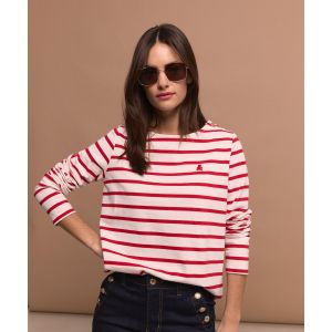 Tee-shirt manches longues ray&eacute; marini&egrave;re femme - LuluCastagnette - S - rouge - GEMO