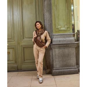 Combinaison pantalon &agrave; manches longues en coton femme - 36 - beige - GEMO