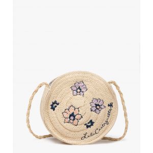 Sac rond en paille de papier avec motifs brodés fille - LuluCastagnette - LULUCASTAGNETTE