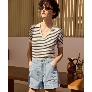 Polo rayé à manches courtes en maille côtelée femme - LuluCastagnette - M - rayure - LULUCASTAGNETTE