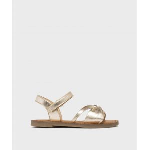 Sandales en cuir brillant avec lani&egrave;re nou&eacute;e fille - Lovely Wings - 26 - dore - GEMO