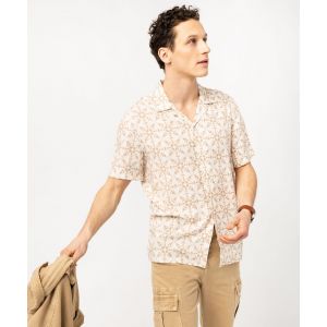 Chemise manches courtes imprimée en viscose homme - S - beige - GEMO