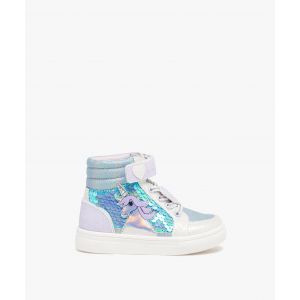 Baskets fille montantes &agrave; scratch d&eacute;tail licorne strass et paillettes  - GEMO