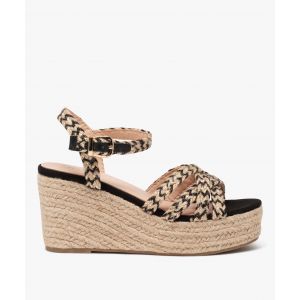 Sandales femme à talon compensé avec brides et semelle corde tressée - GEMO