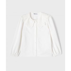 Chemise fluide &agrave; col Claudine brod&eacute; fille - 4A - blanc standard - GEMO