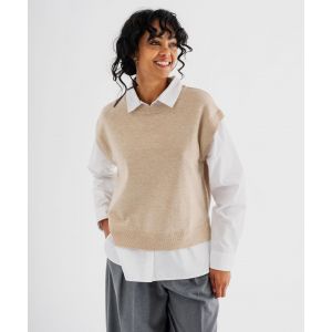 Pull sans manches et chemise 2 en 1 femme - XL - beige standard - GEMO