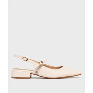 Escarpins &agrave; large talon plat et bout pointu vernis femme - 37 - ecru - FOLLOW ME