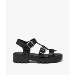Sandales fille unies avec brides &agrave; boucle larges et semelle crant&eacute;e  - 34 - noir standard - GEMO