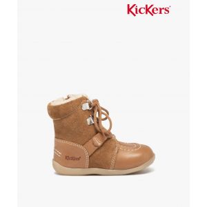 Boots b&eacute;b&eacute; gar&ccedil;on dessus en cuir uni fourr&eacute;es sherpa - Kickers - KICKERS