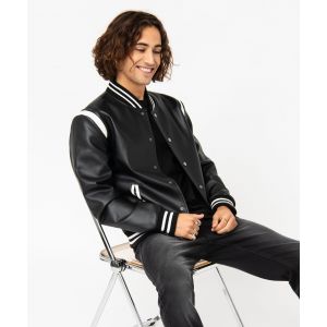 Blouson style universitaire en cuir imitation homme - XS - noir standard - GEMO