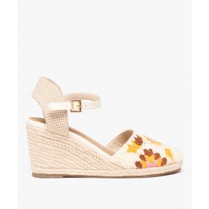 Sandales femme à talon compensé et bout fermé en jute - 38 - blanc - GEMO