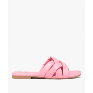 Mules femme à talon plat et brides matelassées entrecroisées - 39 - rose standard - GEMO