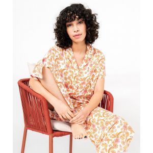 Haut de pyjama &agrave; manches courtes imprim&eacute; femme - XS - orange - GEMO