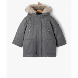 Manteau à capuche doublé peluche bébé garçon - LuluCastagnette - 24M - gris standard - LULUCASTAGNETTE
