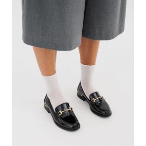 Mocassins vernis avec bijou m&eacute;tallique femme - Valentina Baldano - 38 - noir vif - VALENTINA BALDA