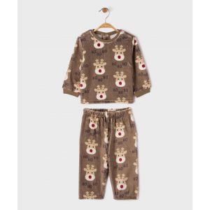 Pyjama en velours 2 pi&egrave;ces motif No&euml;l b&eacute;b&eacute; gar&ccedil;on - 3A - marron - GEMO