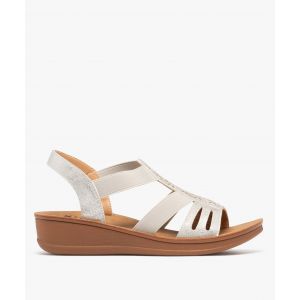 Sandales confort &agrave; talon compens&eacute;, brides &eacute;lastiques et strass femme - 36 - argente - G'FLEX