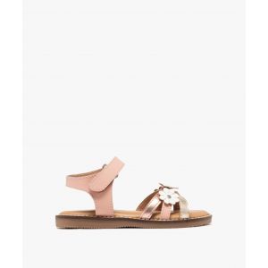 Sandales en cuir à brides croisées et fermeture à scratch fille - Tanéo - 28 - rose clair - GEMO