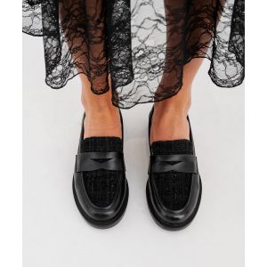 Mocassins avec dessus textile paillet&eacute; femme - 37 - noir standard - FOLLOW ME